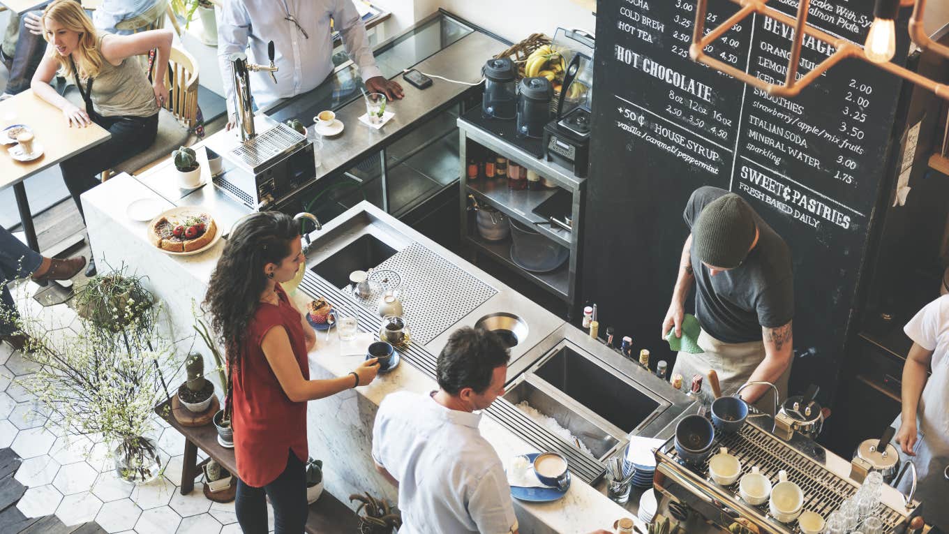 busy coffee shop with people ordering