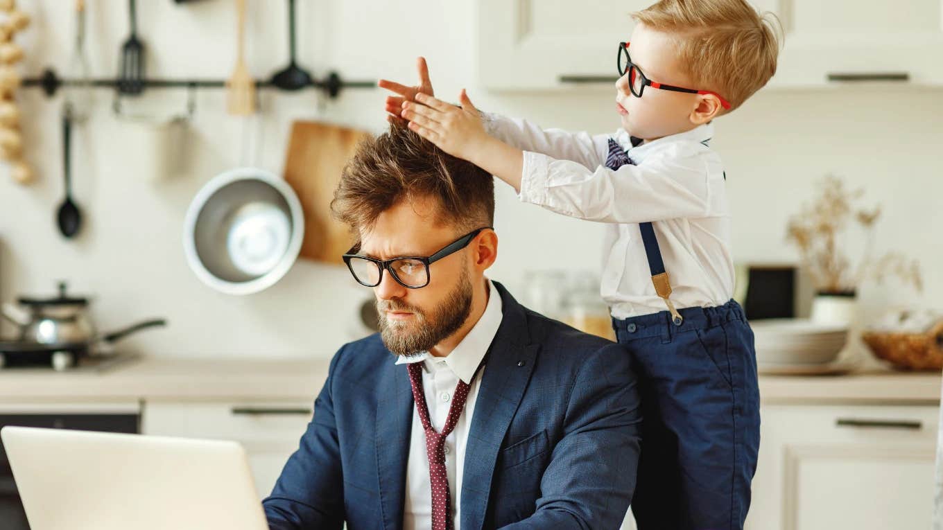 working dad and kid