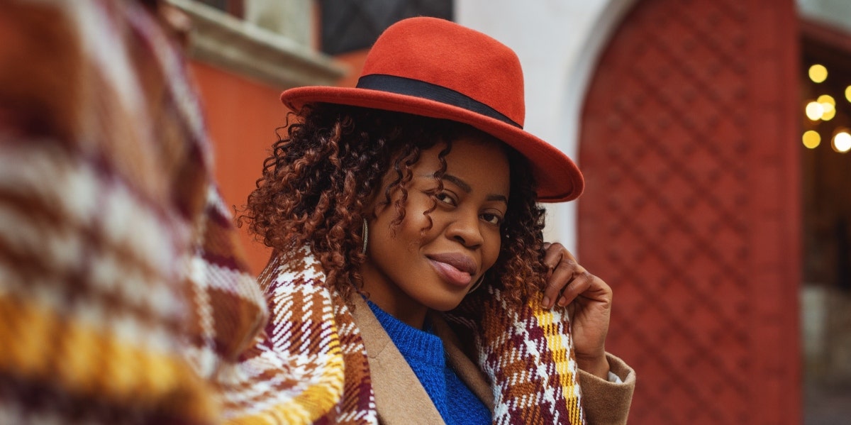 woman in red hat