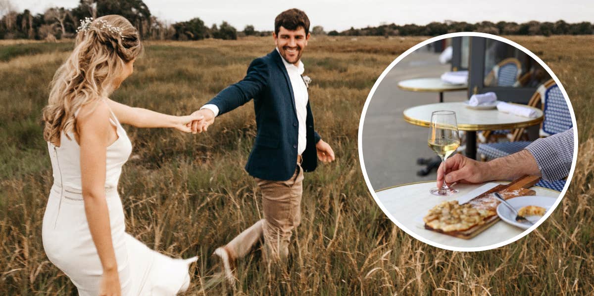 Guy Says Wife Is 'Naive' For Expecting Fidelity Because Monogamy Isn't Natural Couple holding hands, man drinking wine