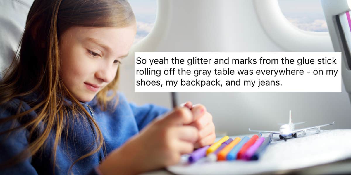 A Man Reported A Child Who Spilled Glitter On Him During A Flight To A Flight Attendant Plane, passenger, glitter