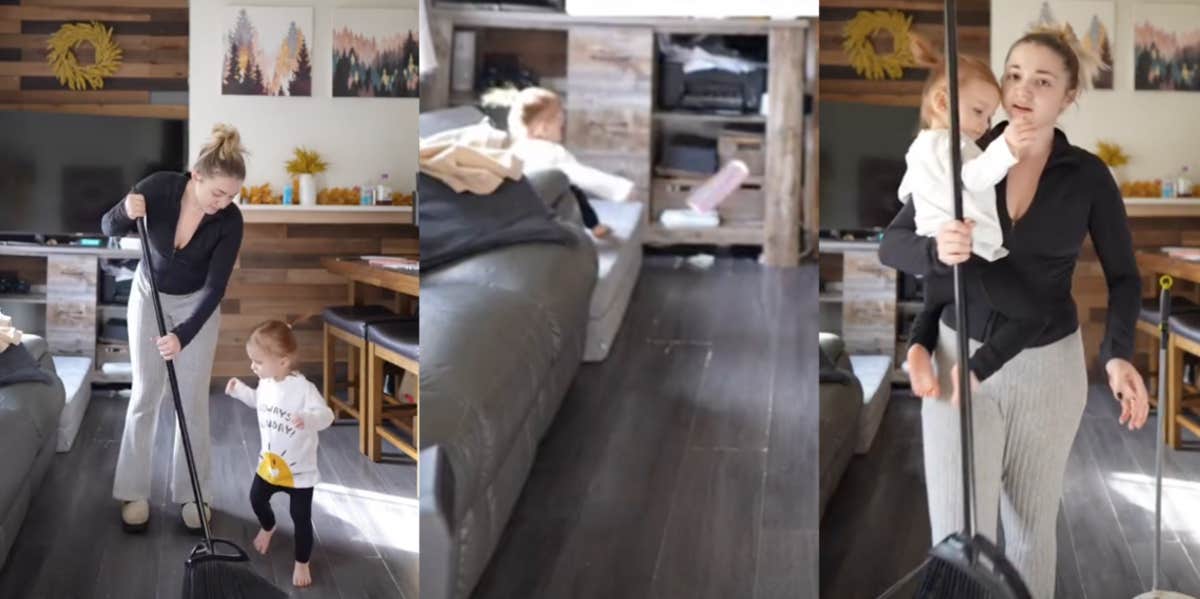 Mom Disciplines Child By Ignoring Her After She Throws iPad & People Are Disapproving Mom sweeping and child throws iPad on the floor