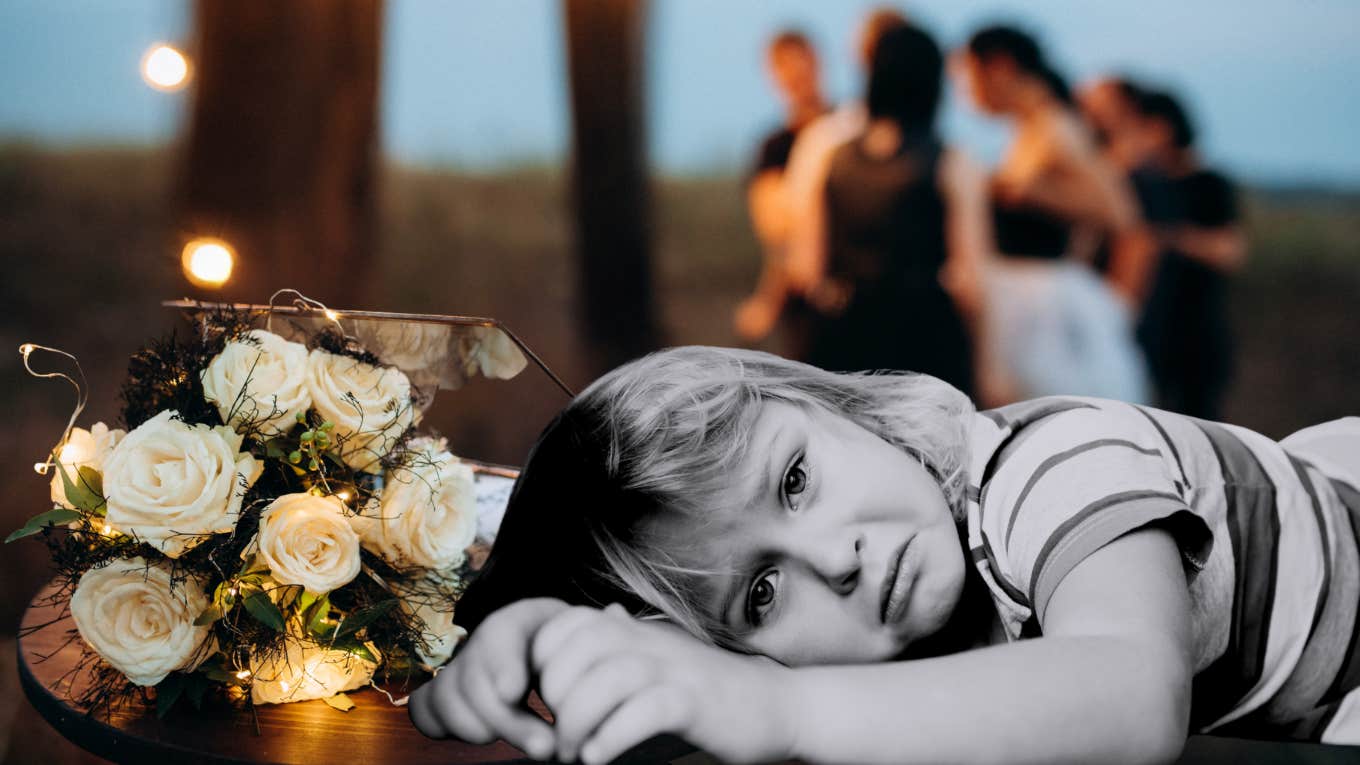 Sad little kid, wedding 