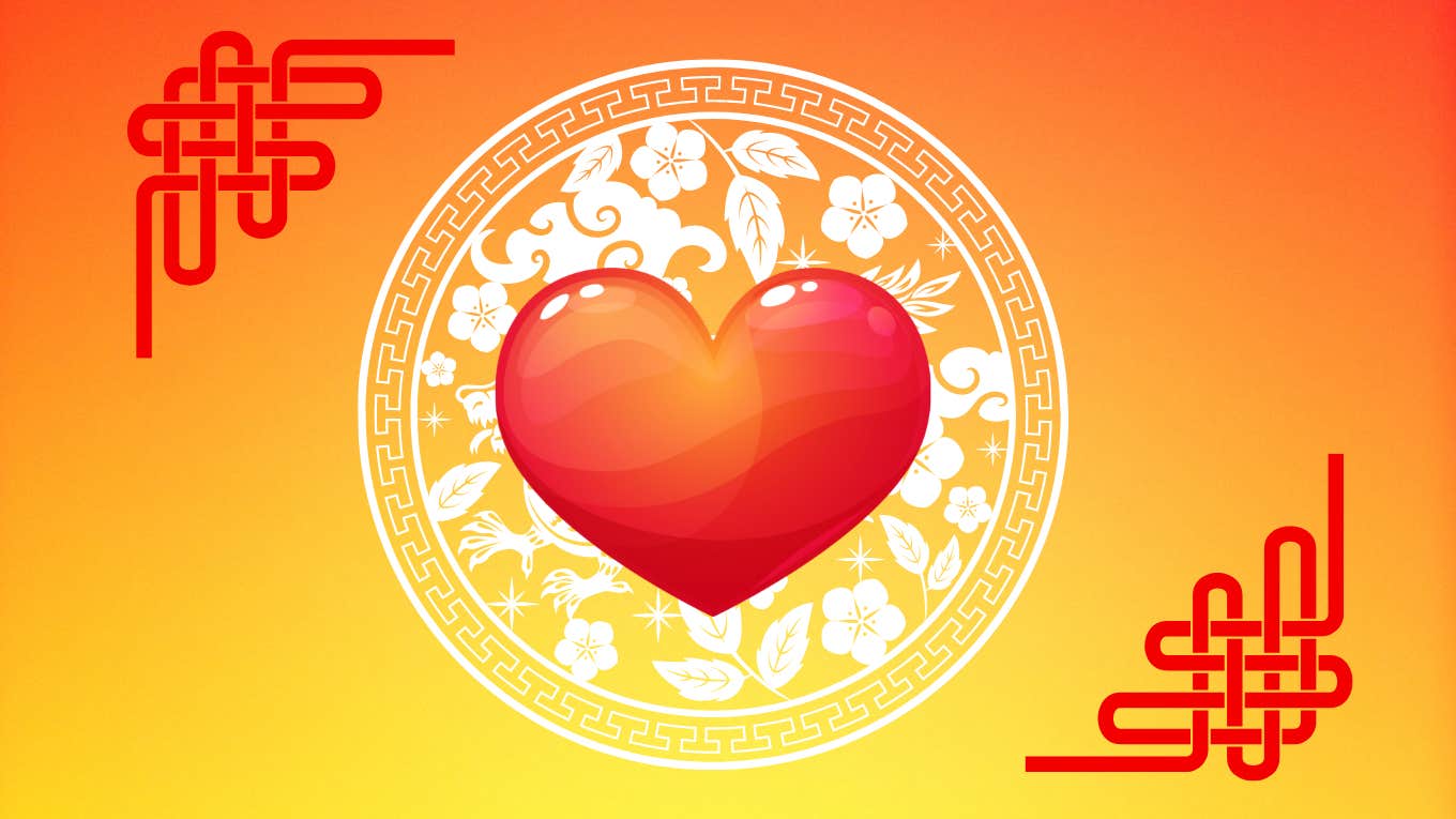 3 Specific Chinese Zodiac Signs Are Luckiest In Love This Week chinese zodiac sign wheel with heart in the center