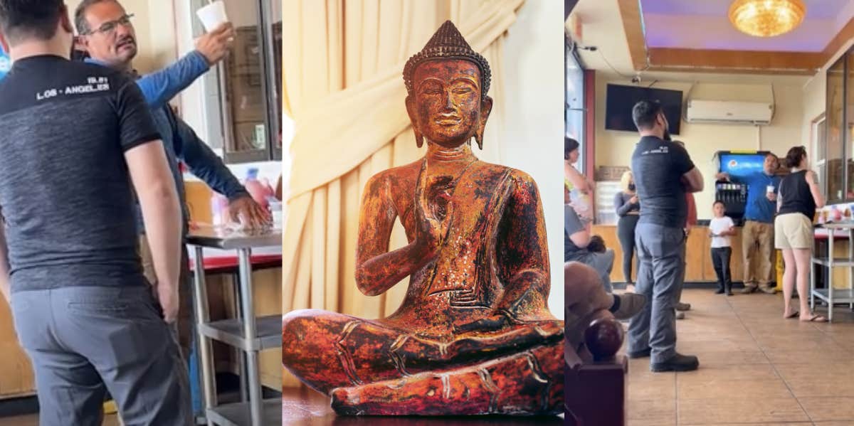Man Demands Refund After Seeing Buddha Imagery At Chinese Restaurant Because He's Christian Chinese restaurant, Budhha statue, Christian man