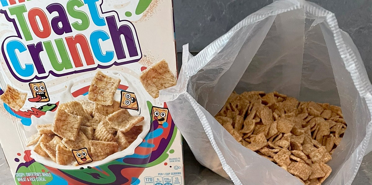 cinnamon toast crunch with shrimp tails by Jensen Karp Image posted by Jensen Karp on Twitter of his Cinnamon Toast Crunch cereal box