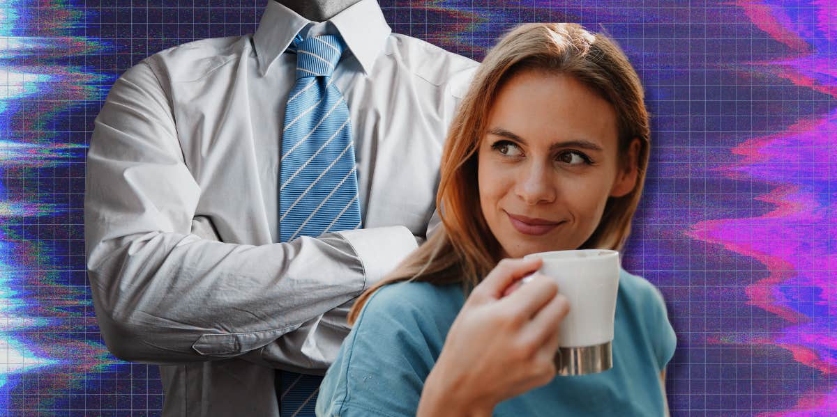 man in a suit and woman holding coffee cup