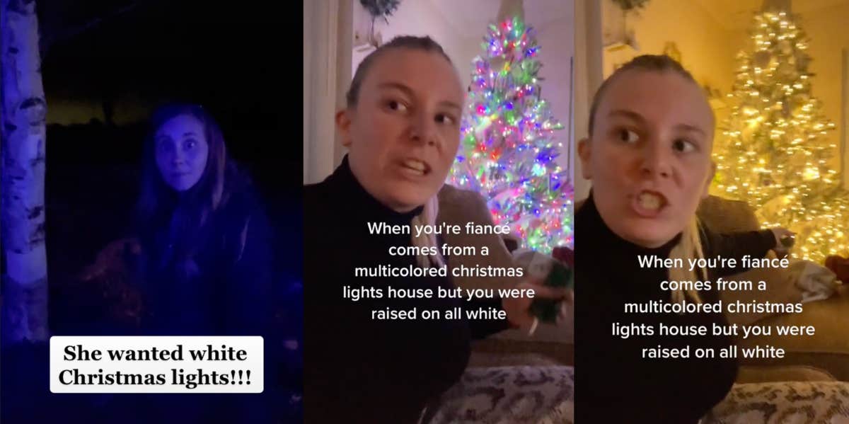 Wife's Horrified Reaction To Her Husband Using Colorful Christmas Lights Instead Of White Divides Viewers Christmas lights TikTok debate