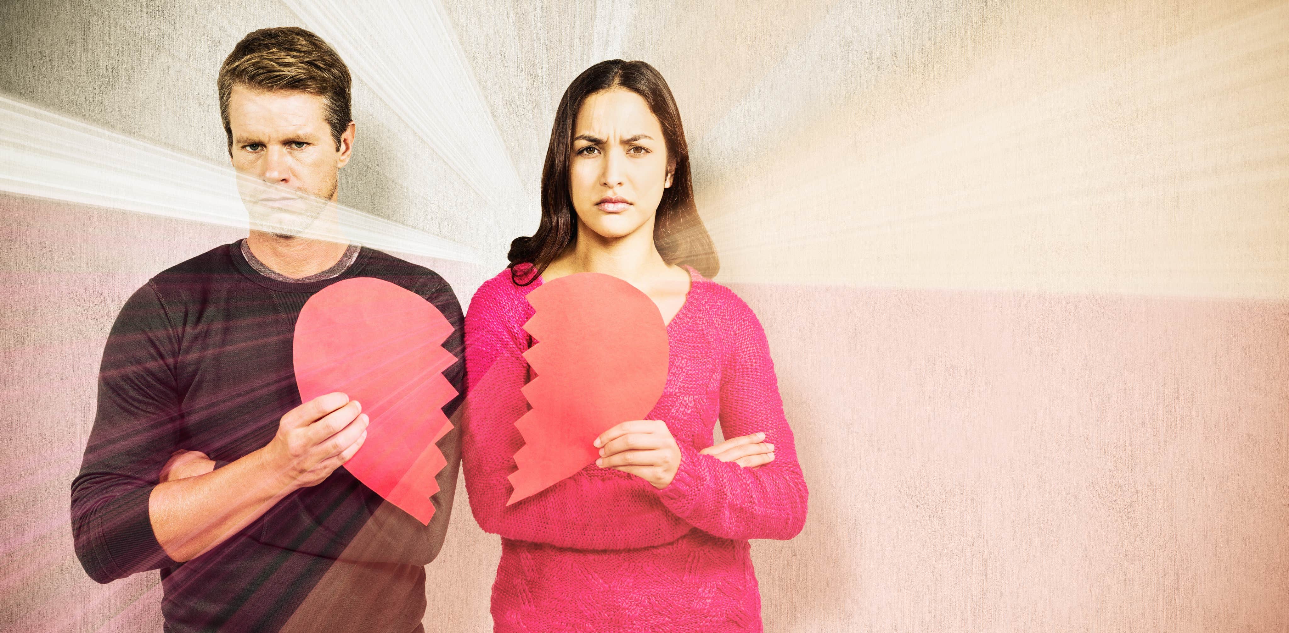 Why Do My Relationships Never Last? 7 Reasons Relationships Fail couple together with a broken heart in their hands