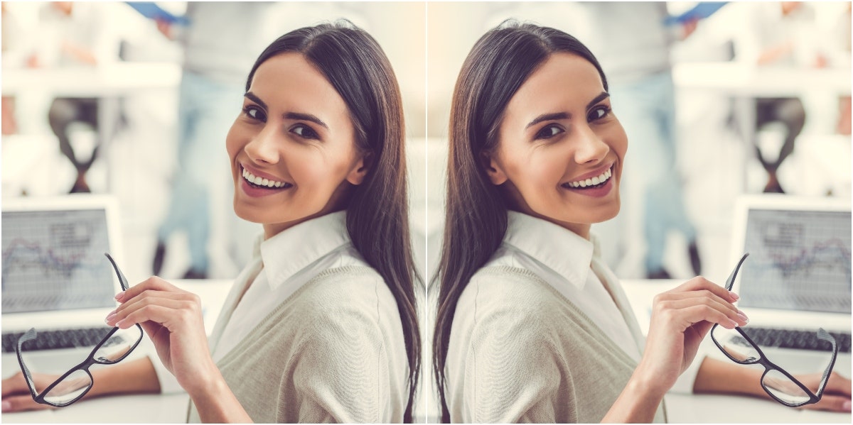 mirrored image of office woman