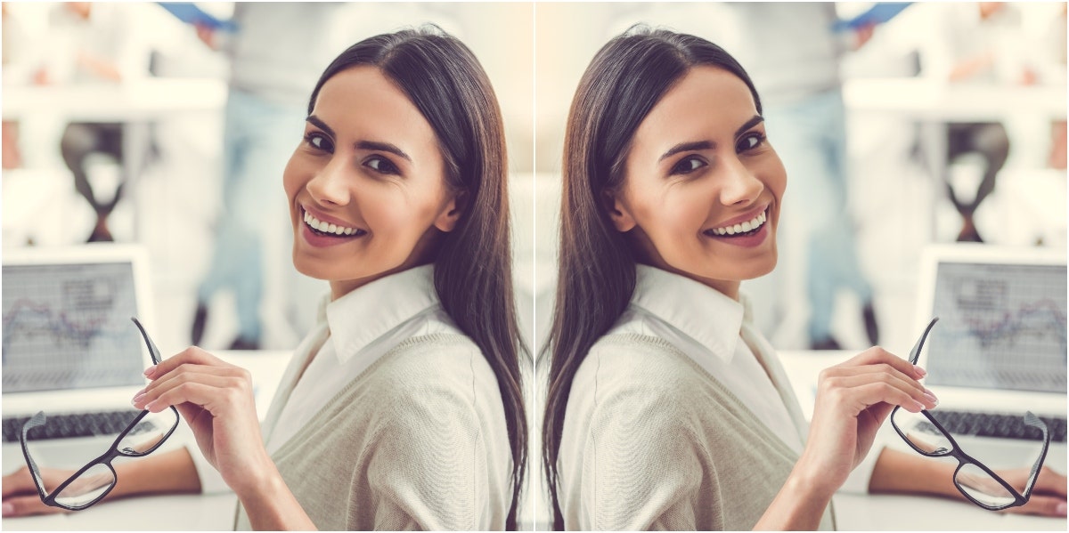 confidence and success mirrored image of office woman