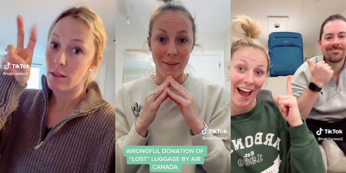 Couple Who Used AirTag On Their Luggage Discovered That Their Suitcase Had Been Donated To Charity Nakita Rees and Tom Wilson luggage TikTok