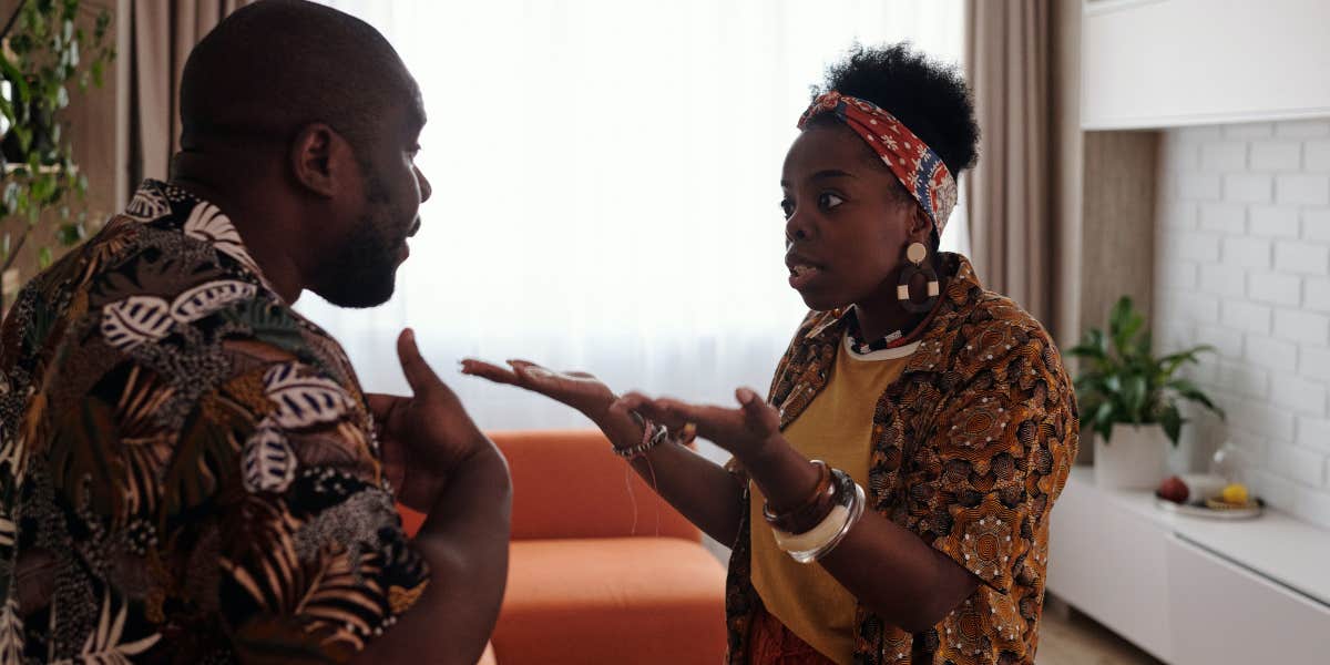 Woman Tells Fiancé's Family He's Unemployed After They Imply She's A 'Gold Digger' Couple arguing