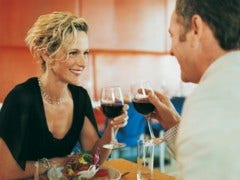 couple at dinner sipping wine