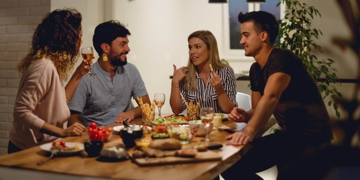 Woman Tells Husband's Friend To Ask His Wife To Stop Coming To Her Home Couples having dinner