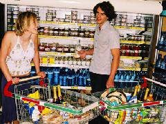 couple meets in food store
