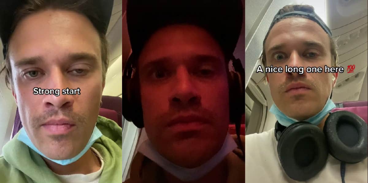 Man Stirs Debate By Posting Video Of Baby's Nonstop Screaming & Crying On 29-Hour Flight Man staring into camera with eye twitching