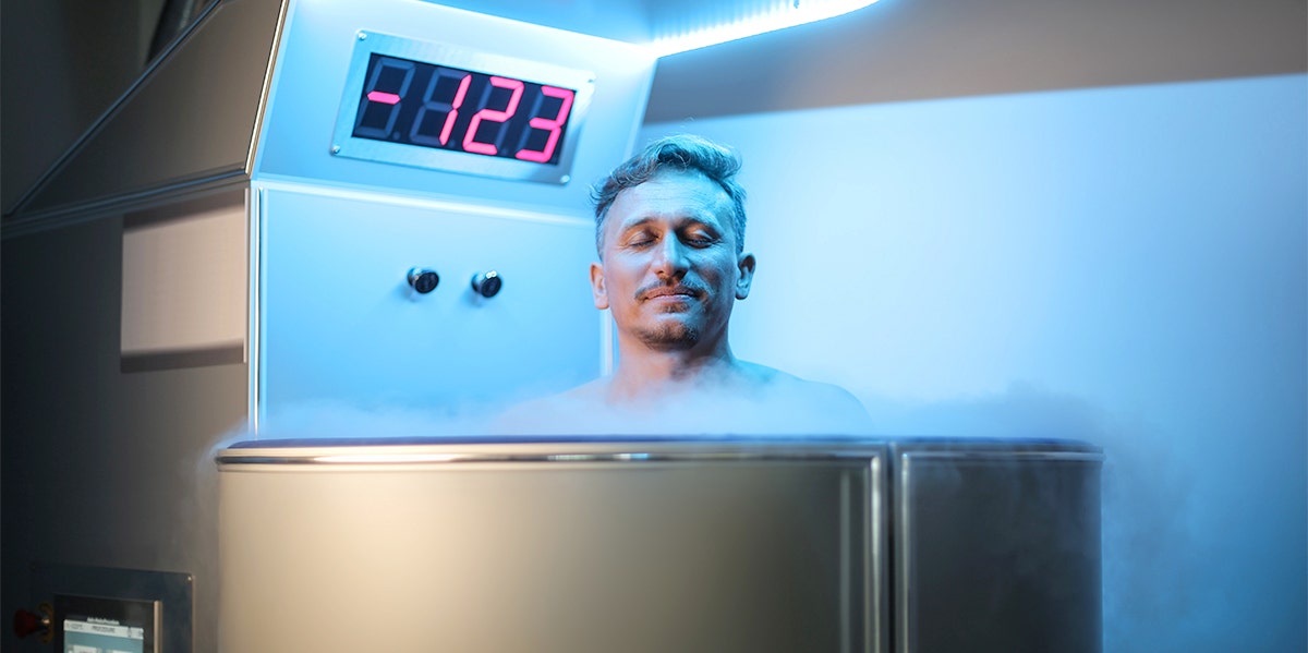 man in cryotherapy chamber