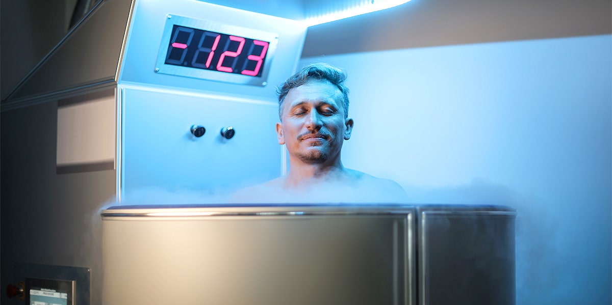 I Tried 3 Cryotherapy Treatments In One Day To See What All The Fuss Is About man in cryotherapy chamber