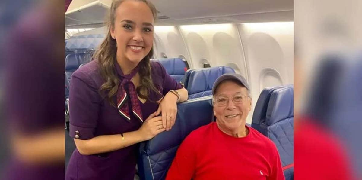 dad and his flight attendant daughter on airplane