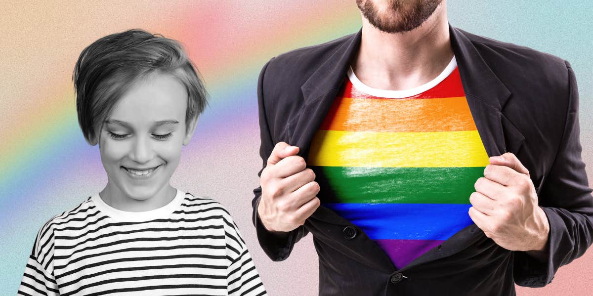 Dad Asks For Advice On Backlash To His 7-Year-Old Coming Out A dad with a rainbow shirt and his son