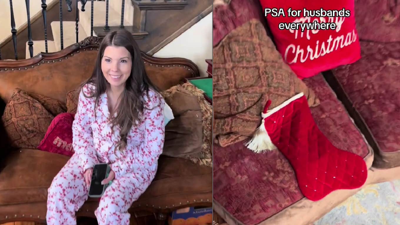 A Dad Asks Why His Wife’s Stocking Is Empty On Christmas Morning @whataboutaub split screen with empty stocking