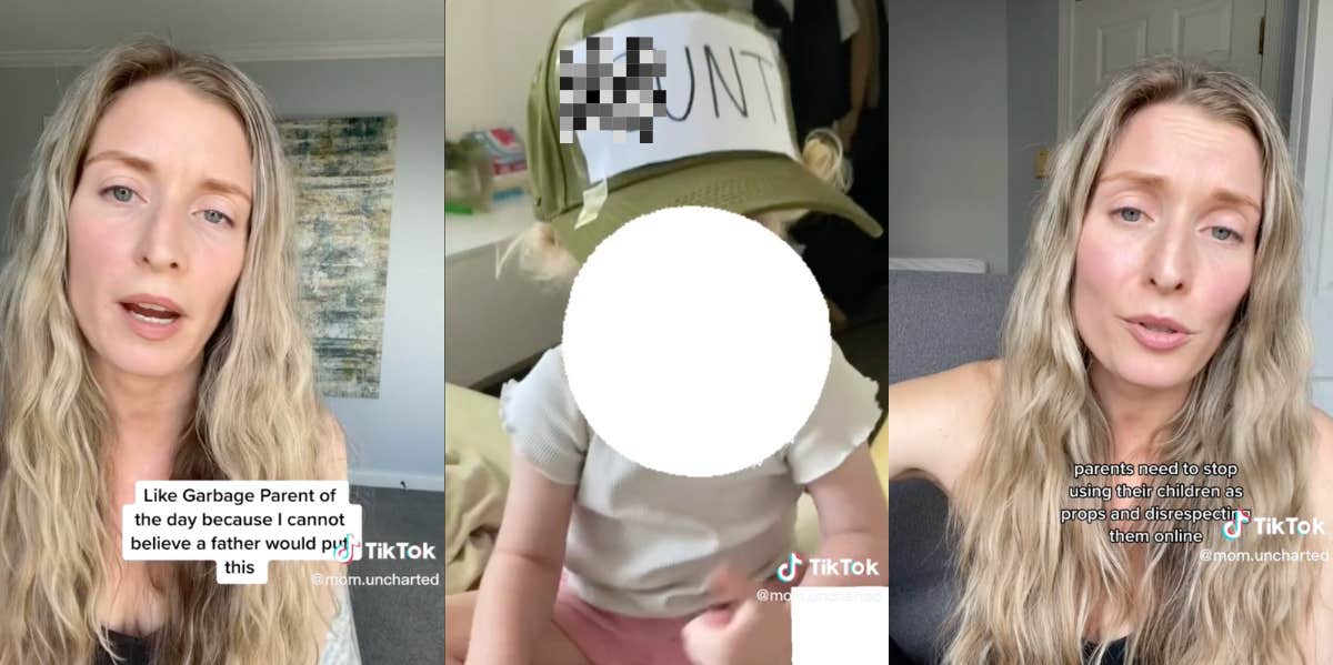Woman Calls A Dad A 'Garbage Parent' For Gifting His Toddler A Hat With An Obscene Word Across It Sarah, hat with crude word on it given to toddler