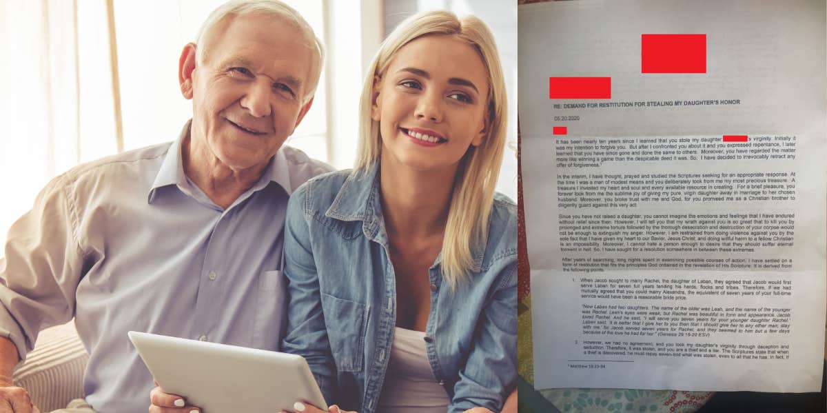 Dad Sends Letter To His Daughter's High School Boyfriend & Demands 'Restitution For Stealing Her Honor' Dad and daughter, letter to daughter's high school boyfriend