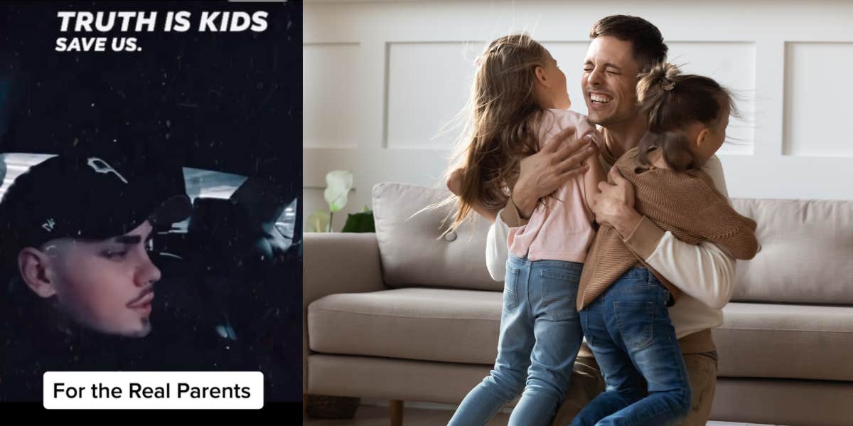 Dad Explains Why So Many Parents Are Alive Because Of Their Kids man deep in thought in his car, father hugging his two children
