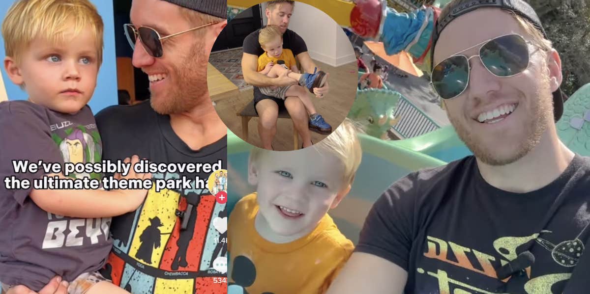 Parents Slammed For Manipulating Their Son's Shoes To Make Him Appear Taller To Get On Thrill Rides Father and son at Disney World TikTok