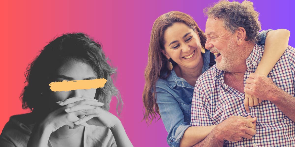 Dad Threatens To Kick His Stepdaughter Out Of The House After She Was Caught Stealing From His Biological Daughter Father and daughter embracing, serious woman covering mouth with clasped hands