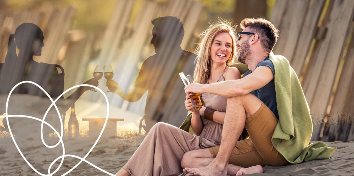 Happy couple on a date at the beach