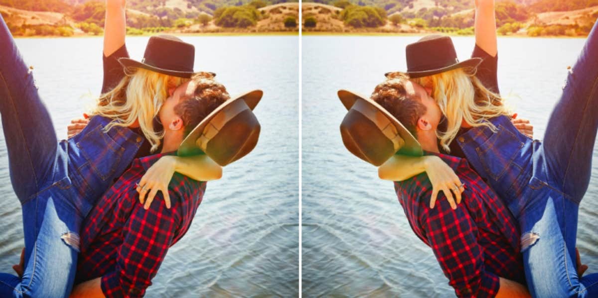 5 Signs The Divorced Man You're Dating Is A Keeper couple wearing plaid and hats kissing by the water