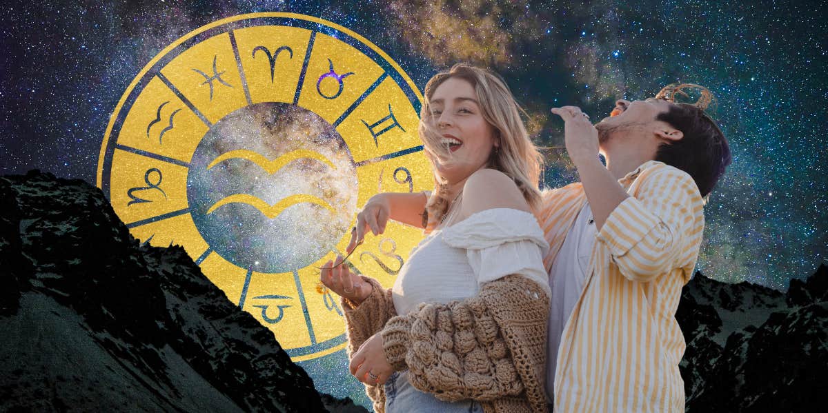 Cristian Castillo via Unsplash / Sanjay Indiresh, R-Designs Criativos and Soly Moses via Canva aquarius zodiac symbol, couple