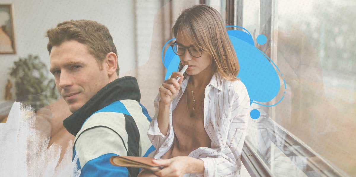 Woman holding journal and thinking