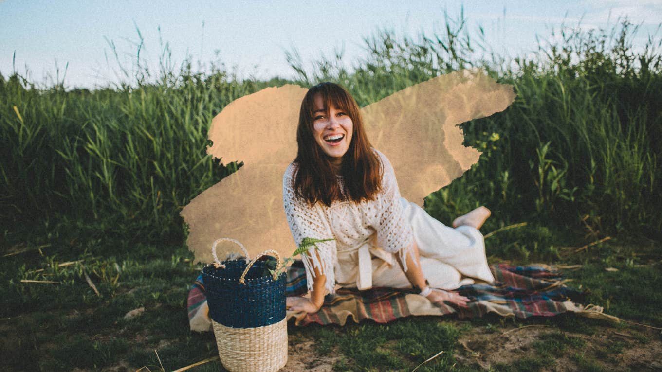 Woman enjoying a picnic