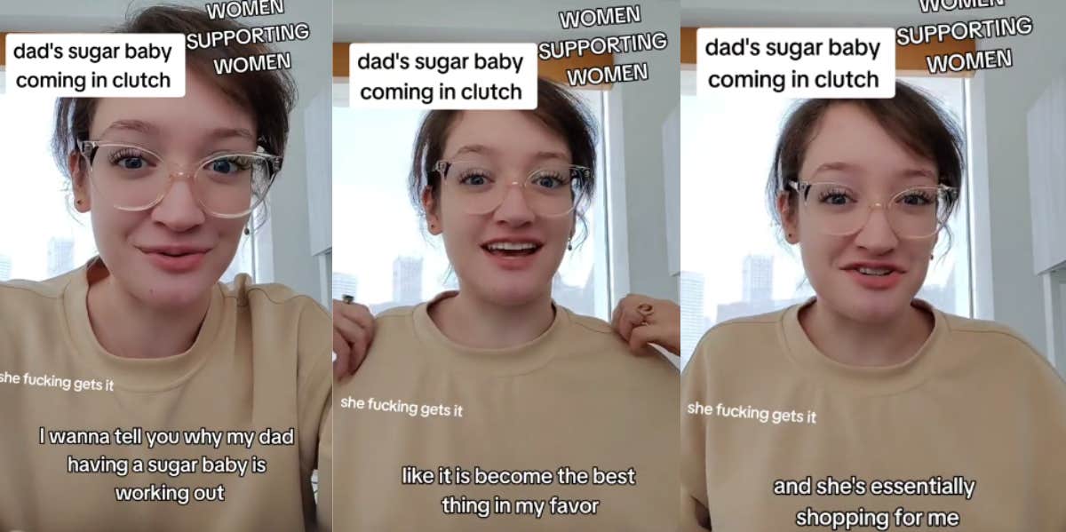 Daughter Explains Why She Enjoys Having Her Dad's Sugar Baby Around woman on tiktok chiva dad's sugar baby