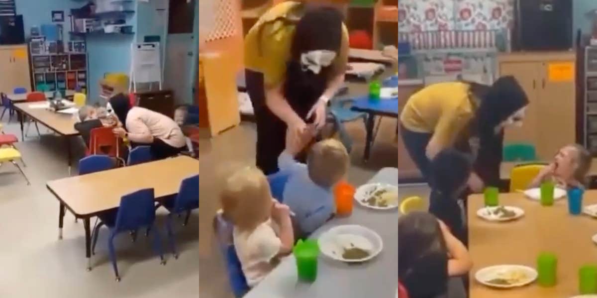 Daycare workers scaring kids in Halloween masks