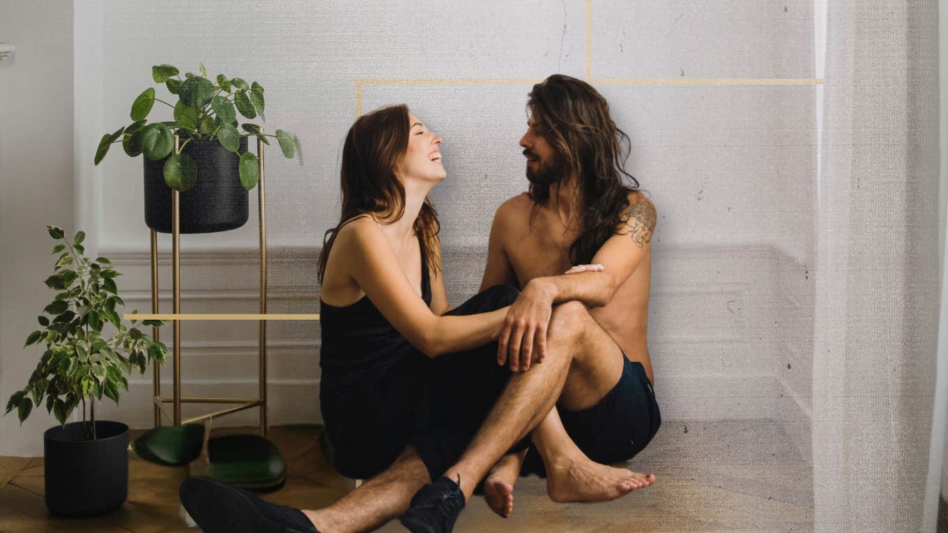 Couple connecting and communicating on the floor 