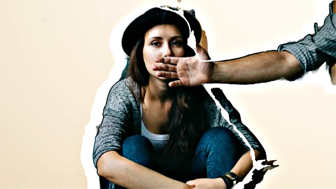When you're depressed after a breakup woman in hate being blocked form speaking by man's hand