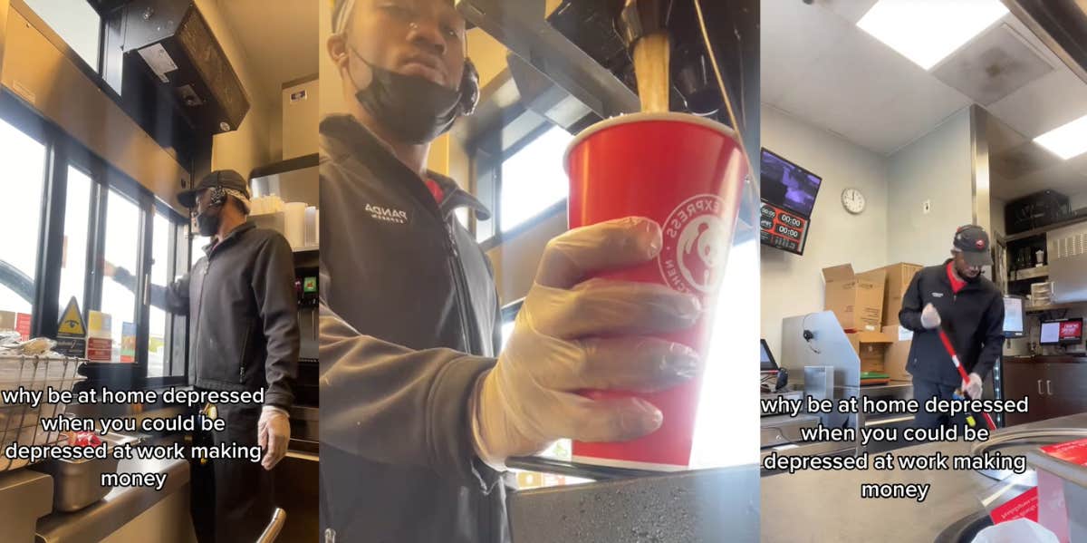 Worker Says He'd Rather Be Depressed At Work Than At Home — 'At Least I'm Making Money, Right?' Screenshots of @kvngg_hh TikTok