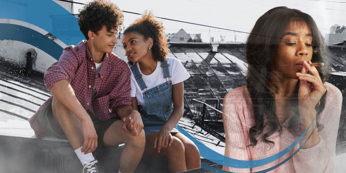 teenage couple sitting and talking