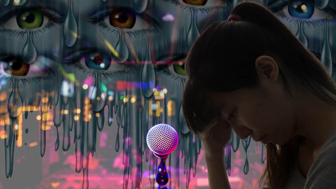 I Didn’t Recognize Grief While I Was Going Through It Woman at comedy club hiding from her grief
