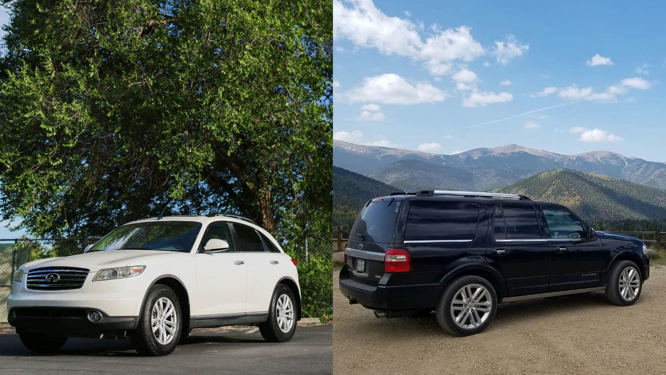 black SUV and white SUV 