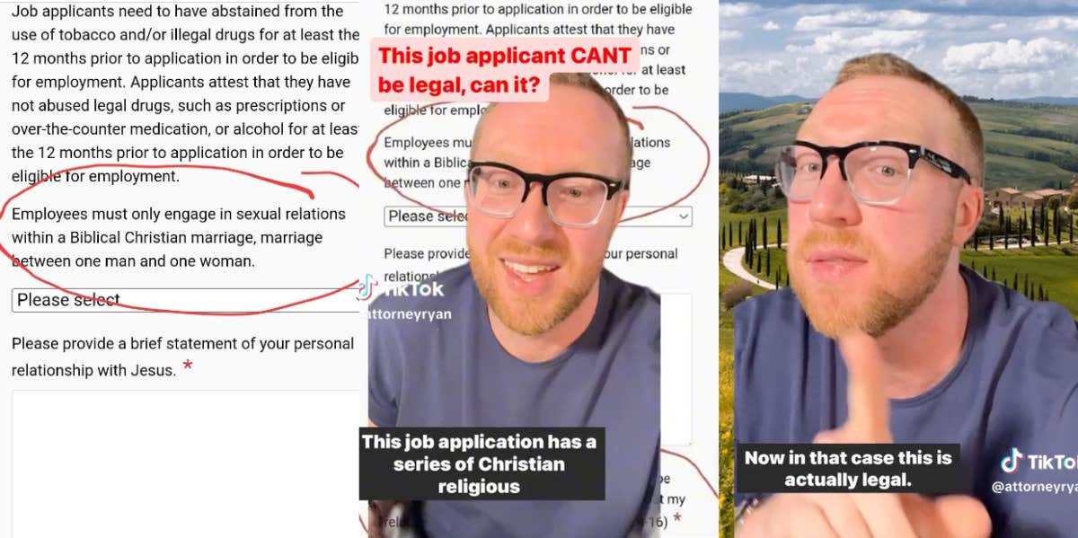 Job Description Requires Applicants To Be In 'Biblical Christian Marriage' job description with religious questions