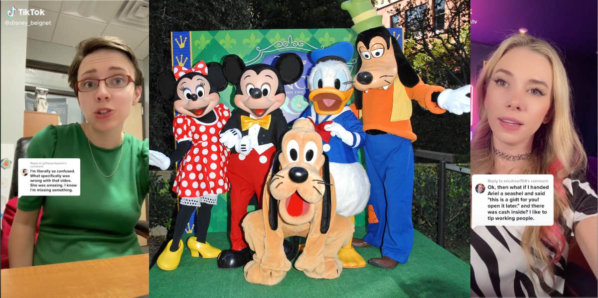 Former Disney Worker Reveals Why You Should Never Post Theme Park Characters Online performers wearing costumes of Disney characters