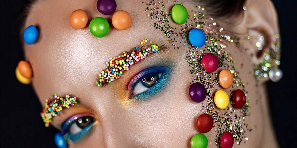candy on a woman's face