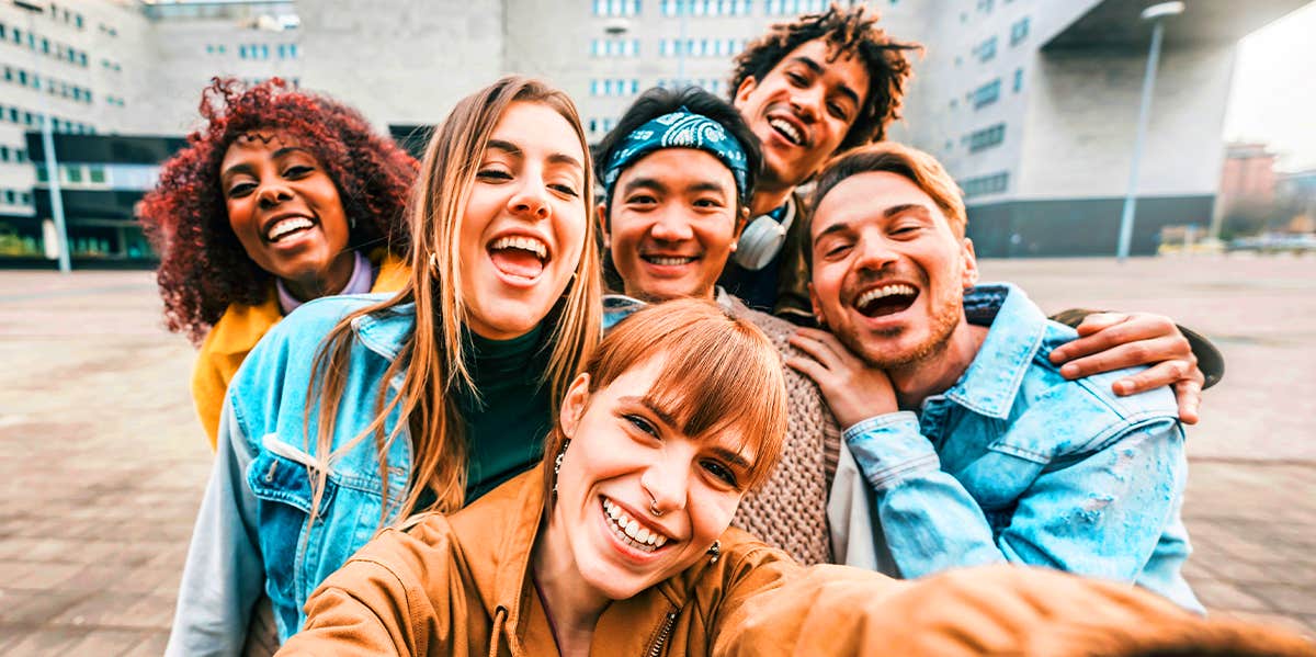 group of friends posing for photo