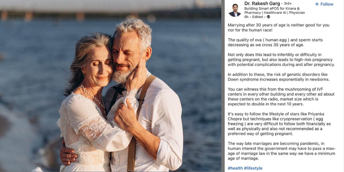 older couple hugging, quote from doctor on linkedin