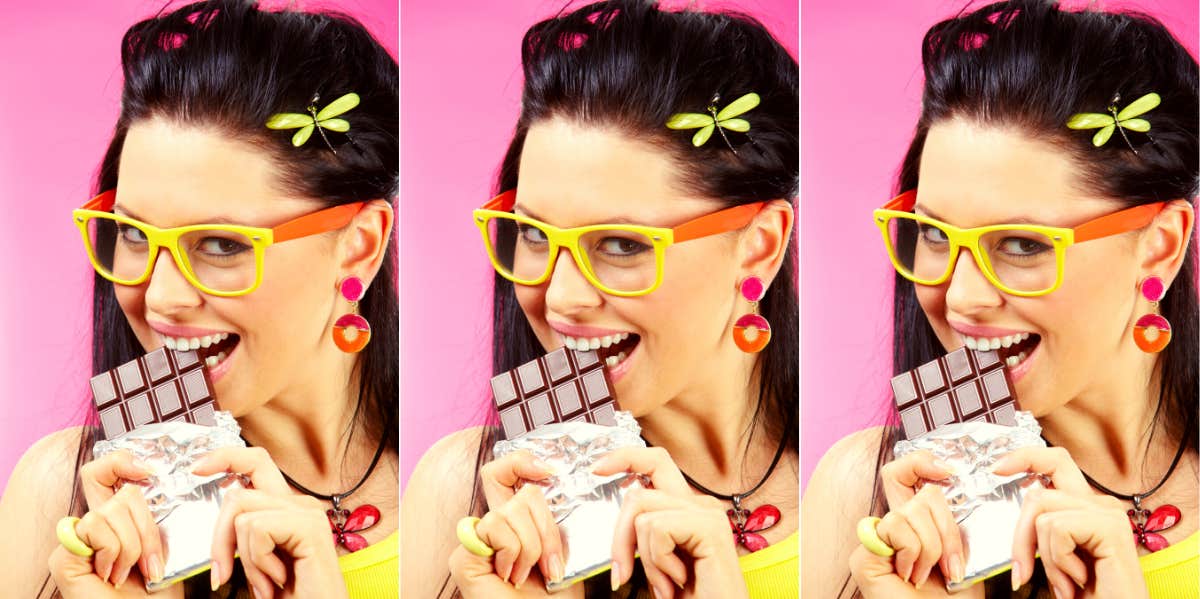 woman eating chocolate